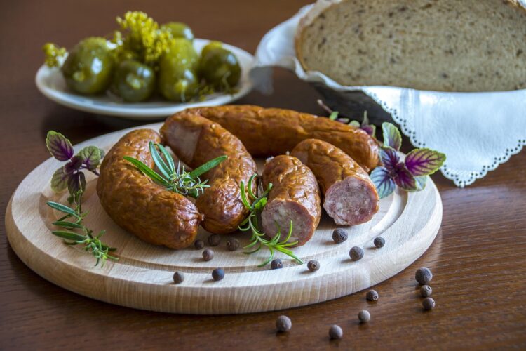 country sausage, regional products, traditional food, healthy cuisine, polish food, sausage swojska, herbs, aromas, home cooking, country kitchen, rye bread, village bread, homemade cucumbers, healthy meat, tasty sausage, polish food, polish food, polish food, polish food, polish food