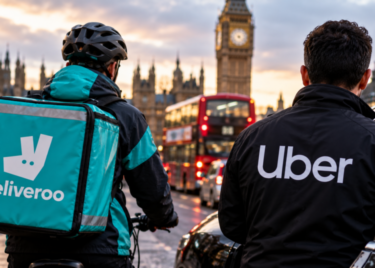 Kurier Deliveroo i kierowca Ubera w Londynie – ilustracja zmian dotyczących samozatrudnienia
