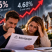 Para analizująca dokumenty mortgage na tle rosnących stóp i brytyjskiego rynku nieruchomości